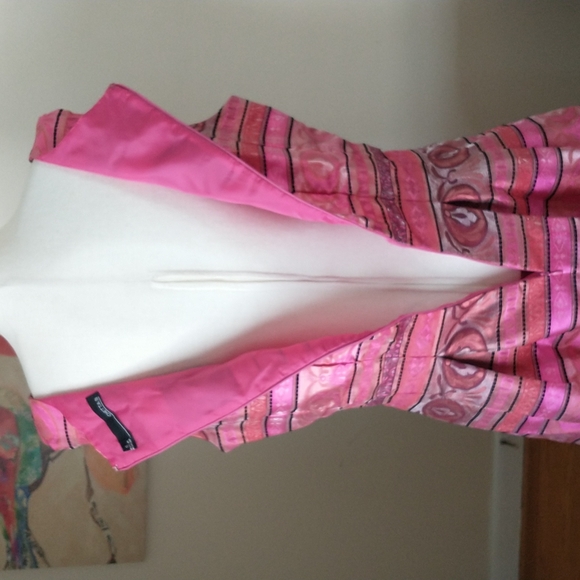 Chetta B dress sleeveless round neck fit & flare striped pink orange plus 16 - Picture 5 of 8